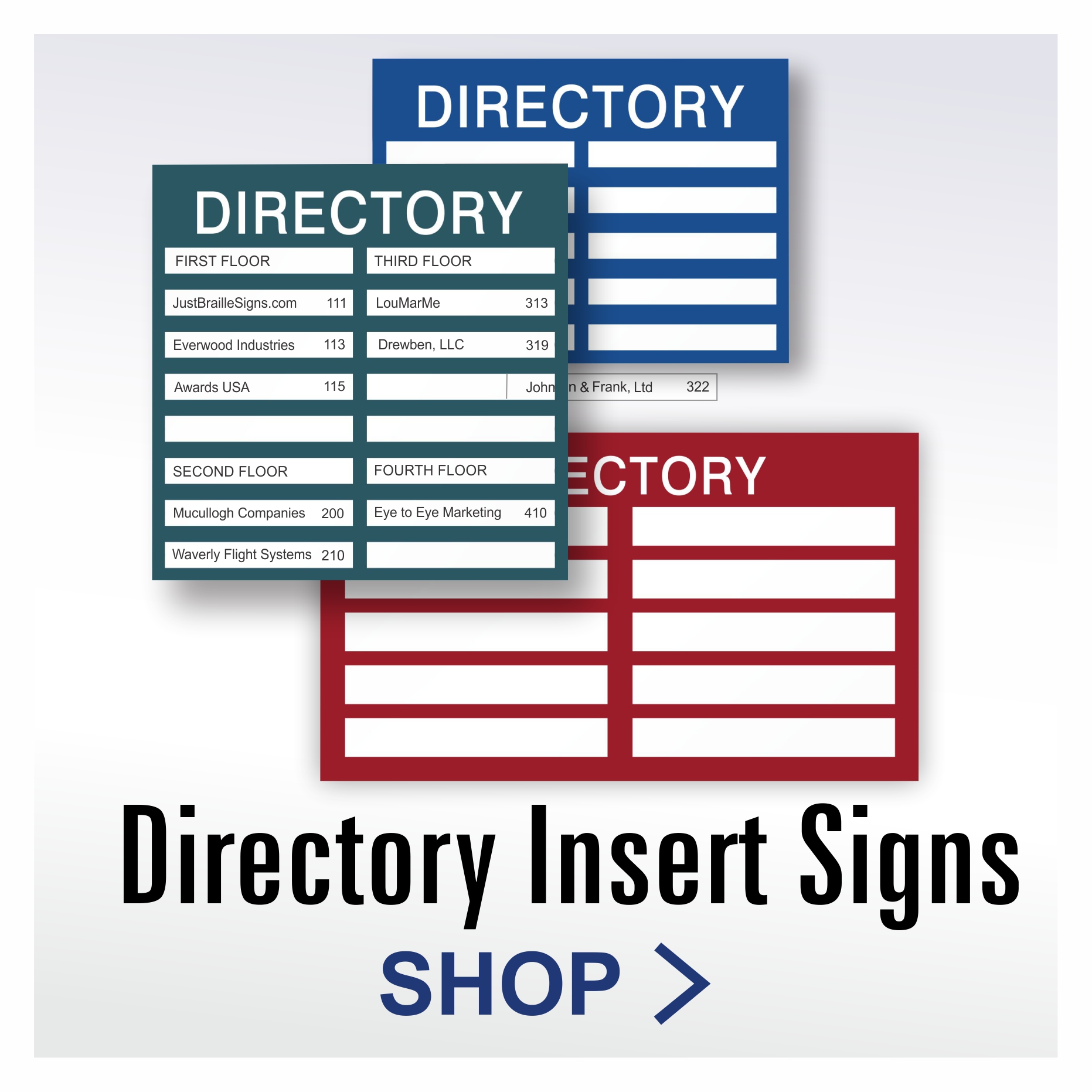 Large Window Insert Directory Signs